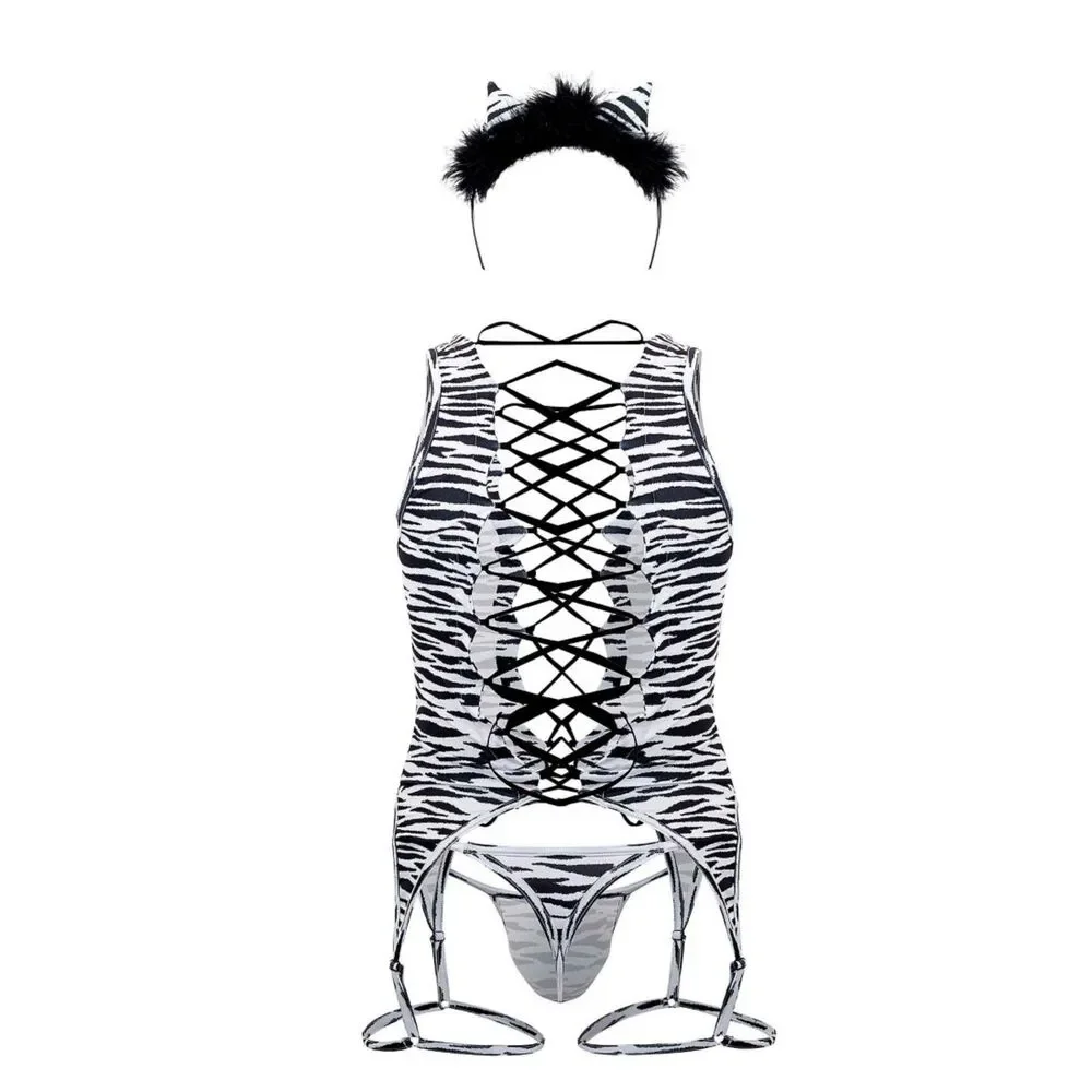 {S/M] [L/XL] Candyman Zebra Print Bodysuit Costume 99734